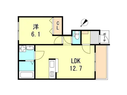 エルシオン・F(1LDK/1階)の間取り写真