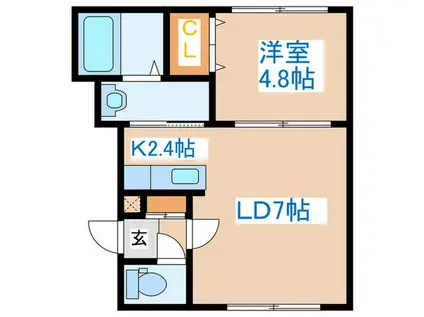 パ-クウエストA・B・C(1LDK/1階)の間取り写真