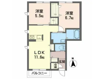 アルカンシエルIII(2LDK/2階)の間取り写真