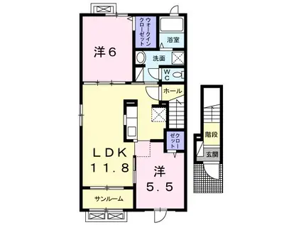 スカイパレスA(2LDK/2階)の間取り写真