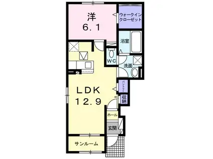 エスポワール旭台(1LDK/1階)の間取り写真