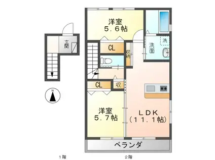 リノアステージ栄町B棟(2LDK/2階)の間取り写真