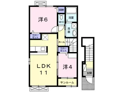 アリアーテ(2LDK/2階)の間取り写真