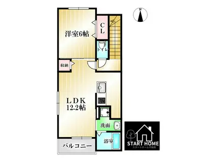 マリオ北島 B(1LDK/3階)の間取り写真