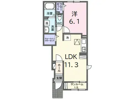 モンビーブルB(1LDK/1階)の間取り写真