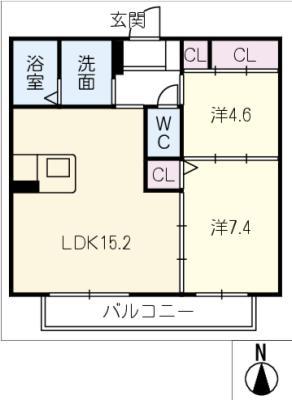 グランヴェルデ(2LDK/2階)の間取り写真