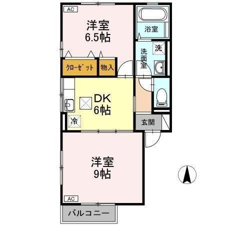 リビングタウン高岡A棟(2DK/1階)の間取り写真