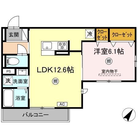 シャローム城原(1LDK/3階)の間取り写真