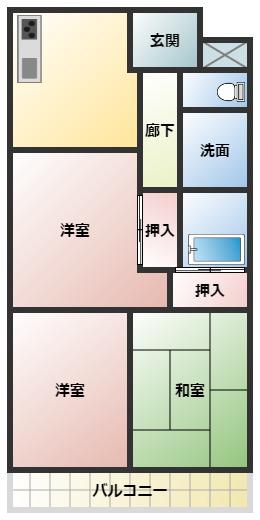 タクロウ団地B(3DK/2階)の間取り写真