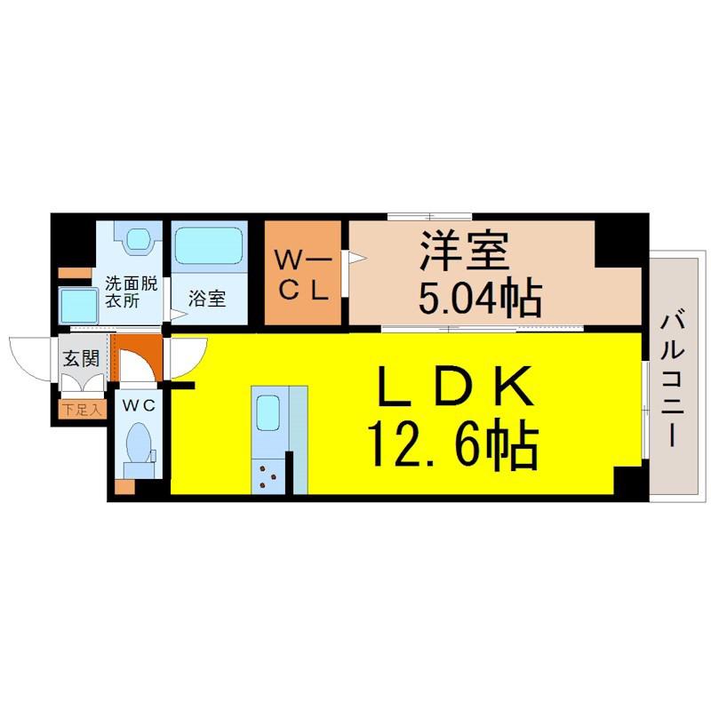 GRANDUKE千代田REGARIA(1LDK/4階)の間取り写真