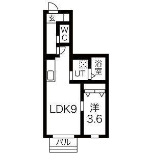 DANARS COURT向山(1LDK/1階)の間取り写真