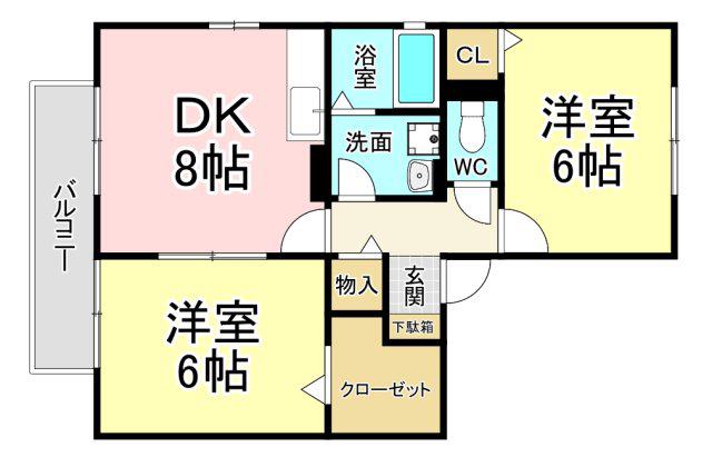 パインテール(2DK/2階)の間取り写真