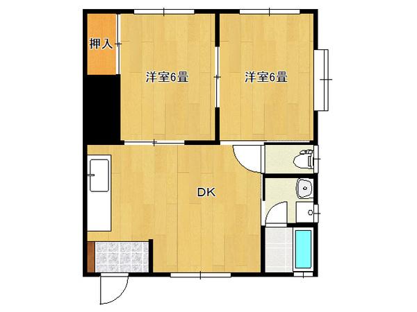 アイランド法目B(2DK/1階)の間取り写真