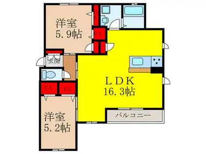 シャーメゾンしぶたに(2LDK/1階)の間取り写真