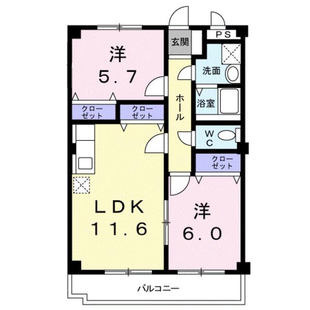 シャンブル21(2LDK/2階)の間取り写真