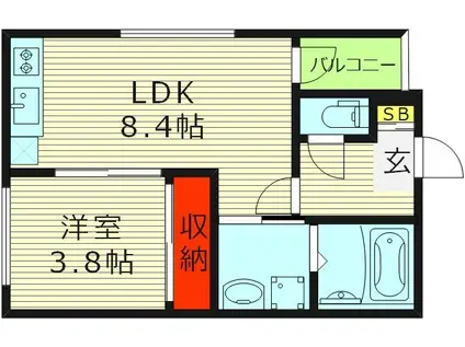 ハーモニーテラス鶴見緑地(1LDK/2階)の間取り写真