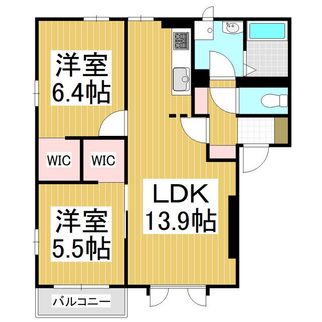 フレグランスK2 A(2LDK/2階)の間取り写真