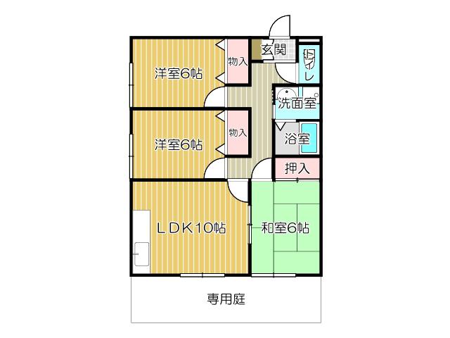 アスティオス洞南B棟(3LDK/2階)の間取り写真