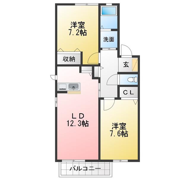 ロゴス・フラーゼ(2LDK/1階)の間取り写真