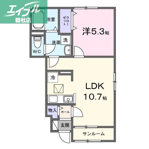 カーサヴィゴ鴨方(1LDK/1階)の間取り写真