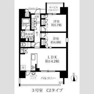 グランパセオ名駅那古野(2LDK/13階)の間取り写真