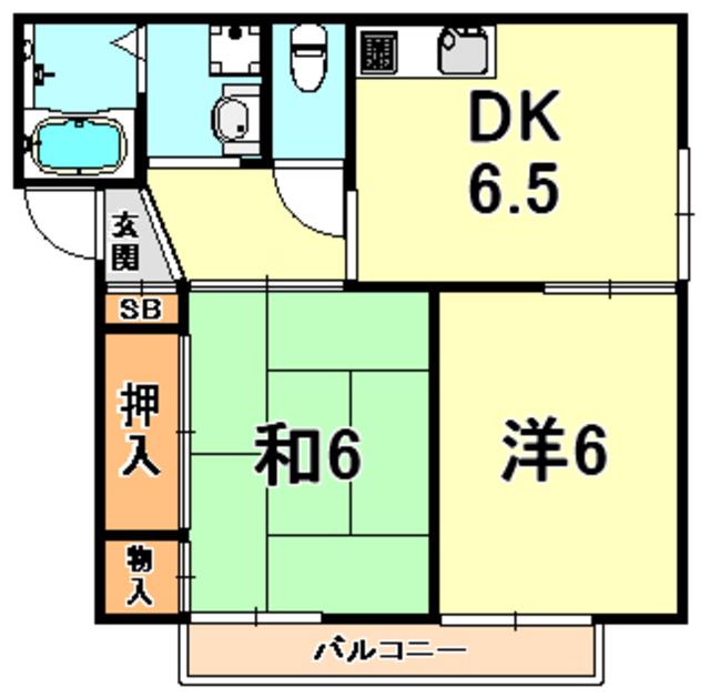 リビング六甲ウエストA(2DK/2階)の間取り写真