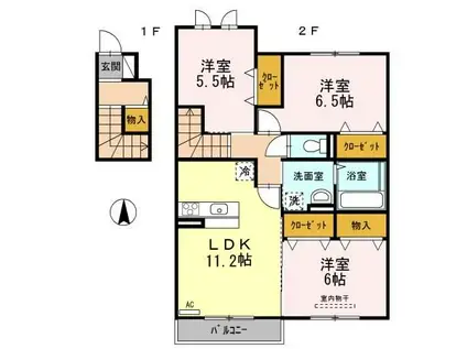 ル・コック B棟(3LDK/2階)の間取り写真