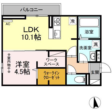 ユニヴェールC棟(1LDK/3階)の間取り写真