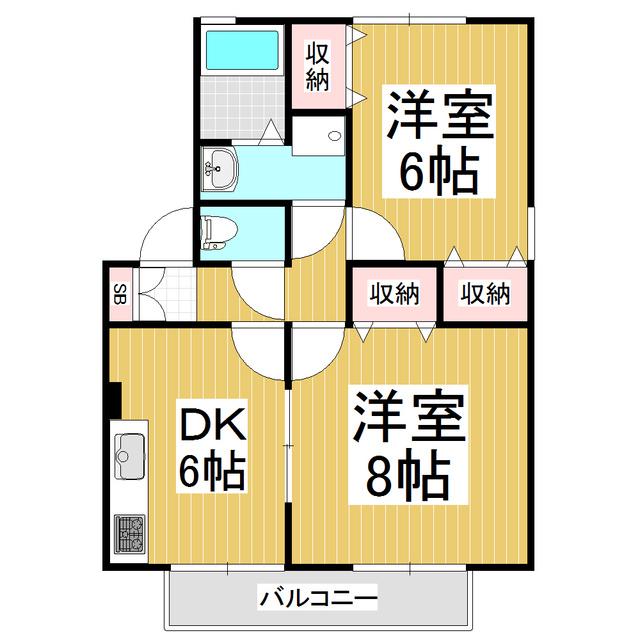 シャンドフルールD棟(2DK/2階)の間取り写真