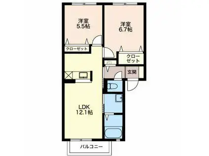 グレイスヒルズ(2LDK/1階)の間取り写真