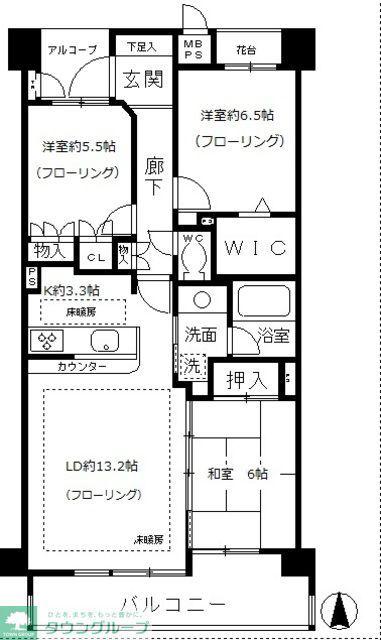 ALATO白壁東(3LDK/3階)の間取り写真