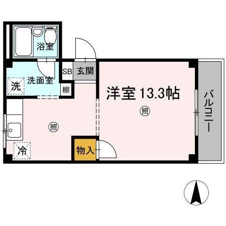 マルベリーハイツ(ワンルーム/2階)の間取り写真