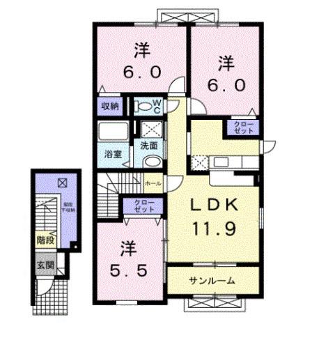 メゾンビューII(3LDK/2階)の間取り写真