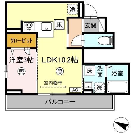 リバーオークスやまが(1LDK/1階)の間取り写真