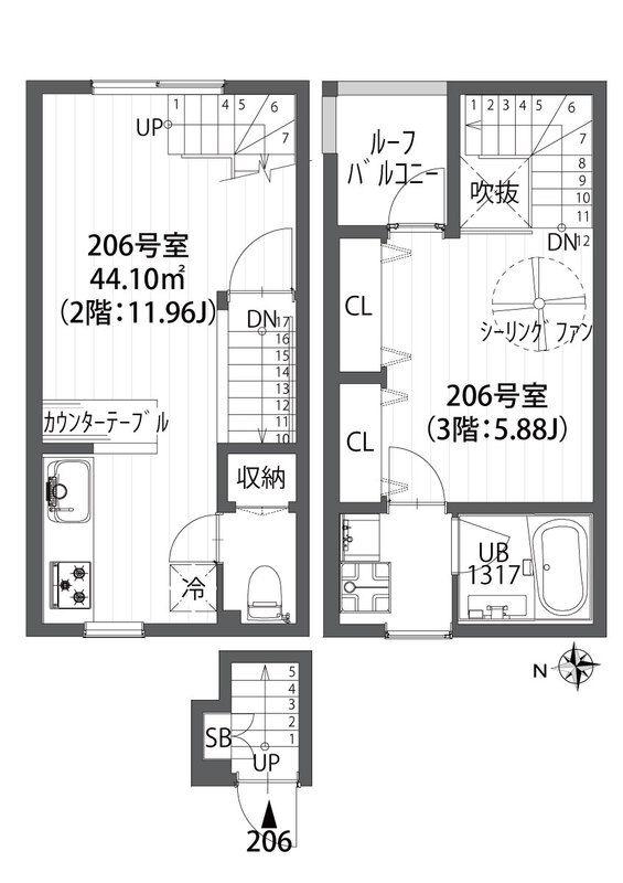 クラソ上北沢(1LDK/2階)の間取り写真