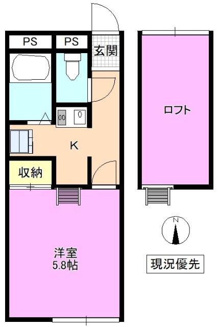 イリスアーク(1K/2階)の間取り写真