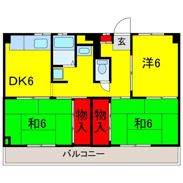 ビレッジハウス市原(3DK/2階)の間取り写真