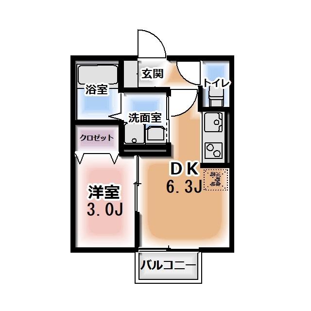セジュール小黒(1DK/2階)の間取り写真