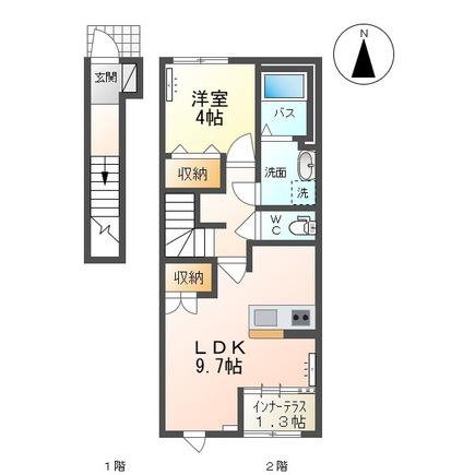アーバンハイツ南原(1LDK/2階)の間取り写真
