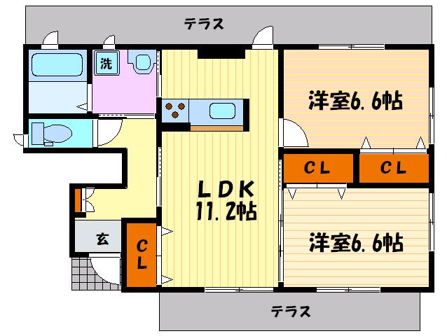 LALUCEA棟(2LDK/1階)の間取り写真