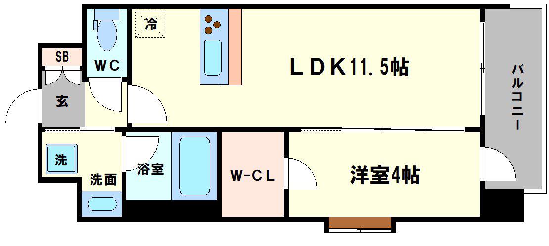 スプランディッド中之島DUE(1LDK/9階)の間取り写真