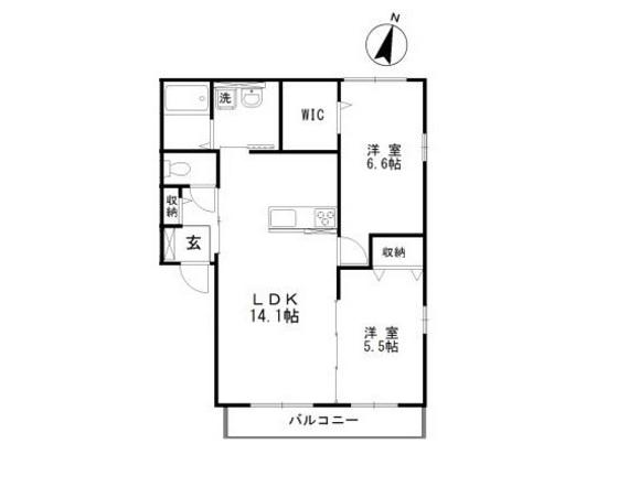 ベルグラース新保H(2LDK/2階)の間取り写真