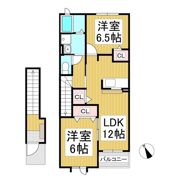 フット・パレス B(2LDK/2階)の間取り写真