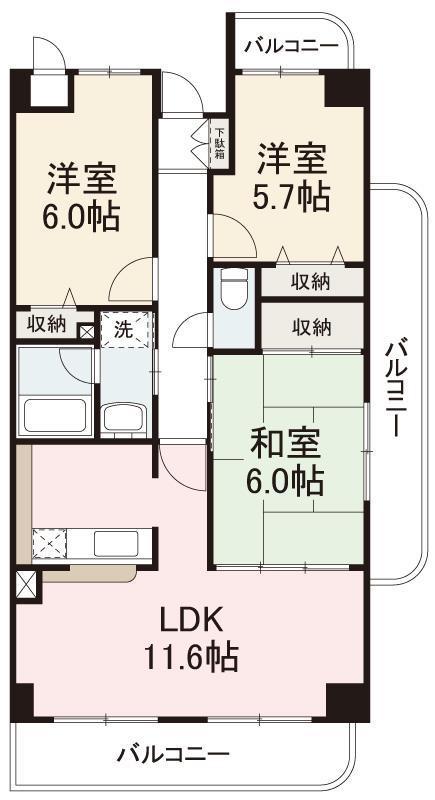 グラン新蔵(3LDK/2階)の間取り写真
