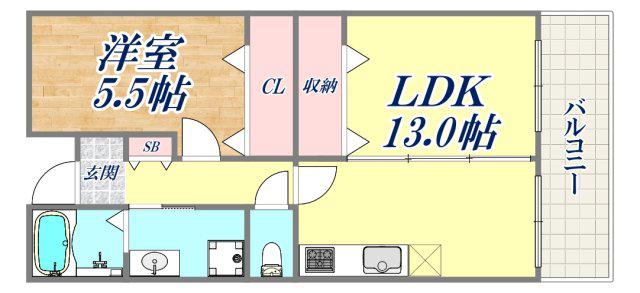 ミロワ西灘(1LDK/4階)の間取り写真