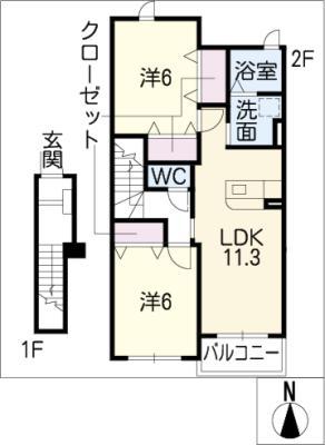 ミルト B(2LDK/2階)の間取り写真