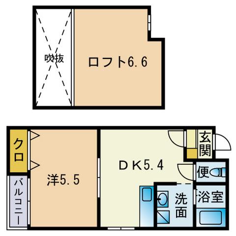 DEAR.FLAT学研都市(1DK/2階)の間取り写真
