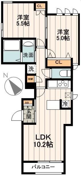 上原メゾン(2LDK/1階)の間取り写真