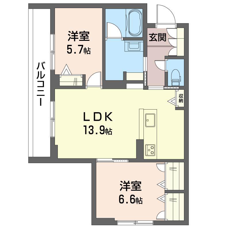 シャインバード フォーエヴァー(2LDK/2階)の間取り写真