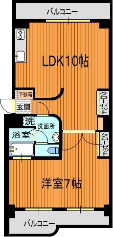 Yビル(1LDK/2階)の間取り写真